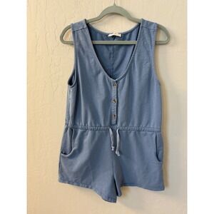 Natural by Known Supply Rowan Romper Steel Blue‎ Sleeveless Button Up Sz M